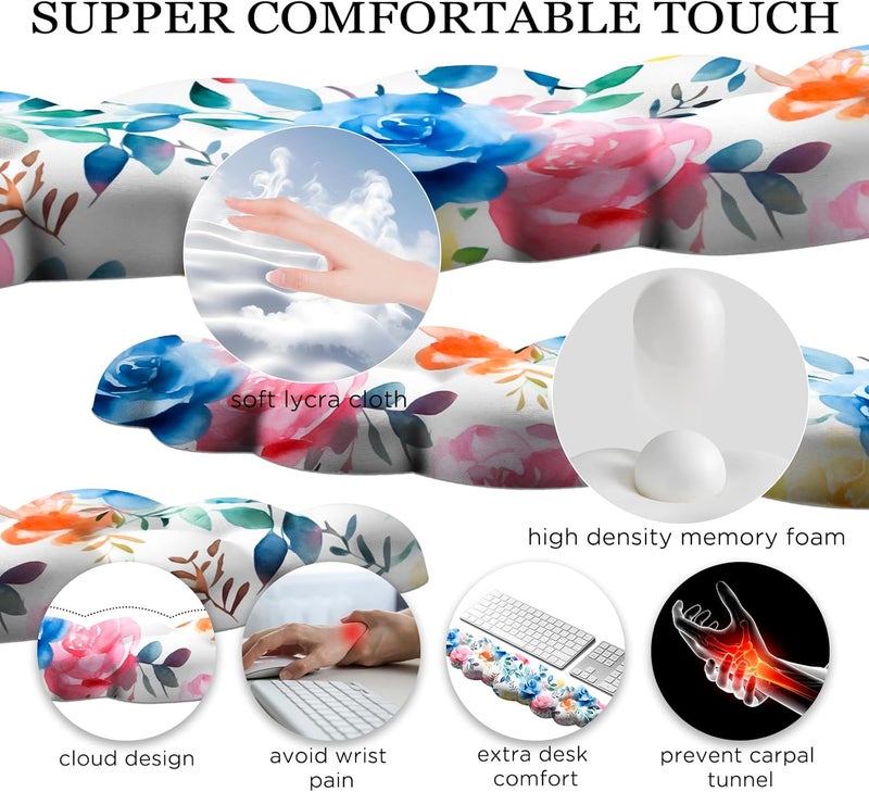 JIKIOU Cloud Wrist Rest Keyboard, Cloud Keyboard Wrist Pad Set with Comfortable Cloth, Cute Arm Rest for Palm Support, PC/Gaming Desk Accessories/Office Setup/Computer Hand Cushion Multicolored Rose - Image 4